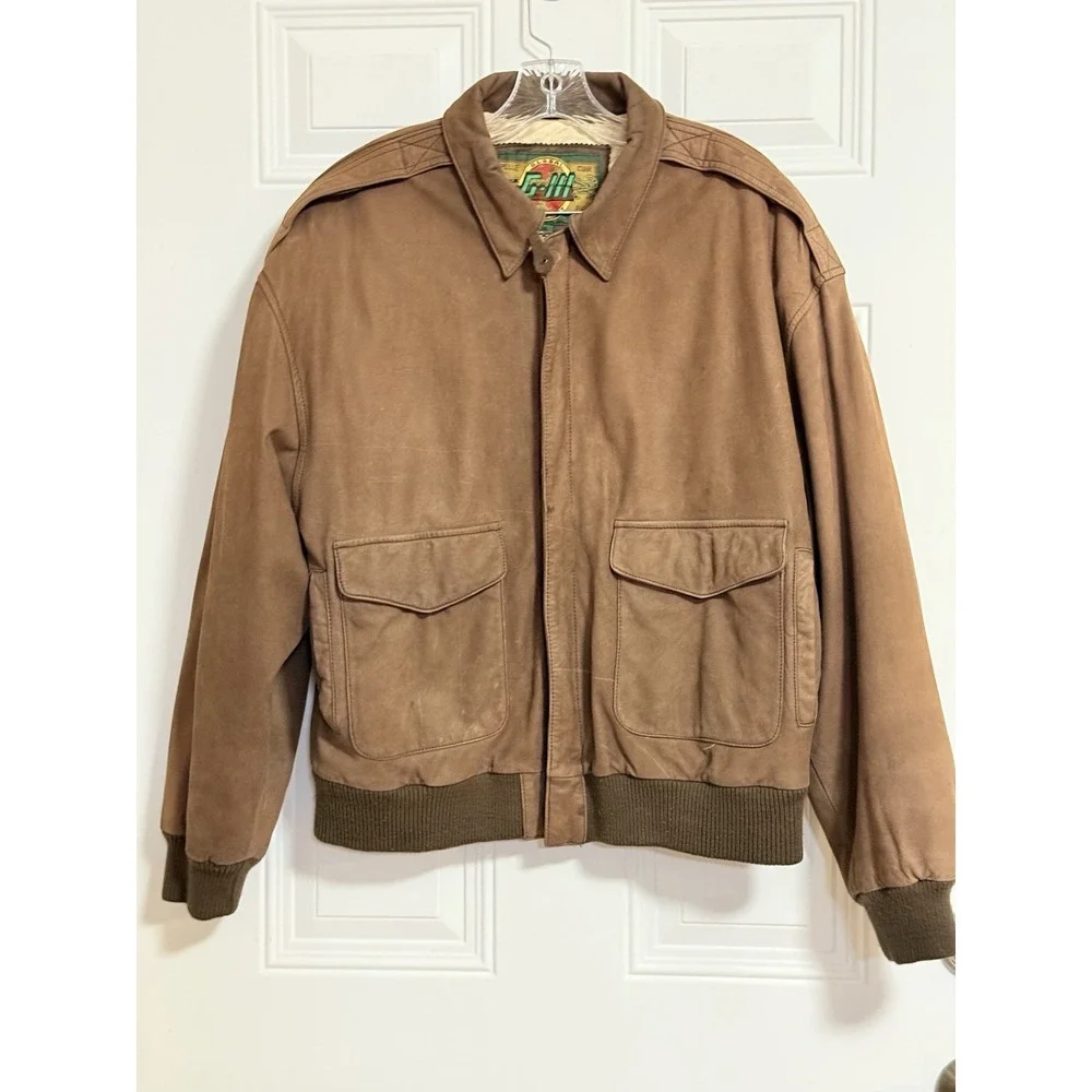 G-III‎ Dark Brown Leather Bomber Jacket Suede-like SZ Medium Aviator - Picture 9 of 10